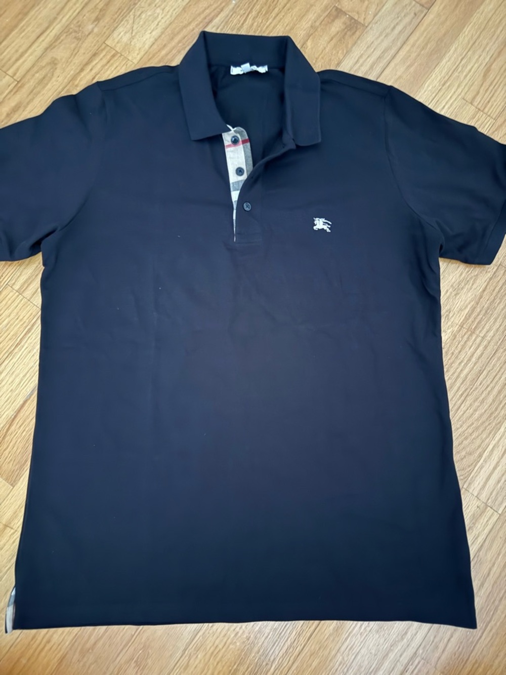 Burberry Classic Black Polo Shirt with Contrast Placket men large slim fit